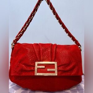 FENDI Red Leather Mia Flap Bag.